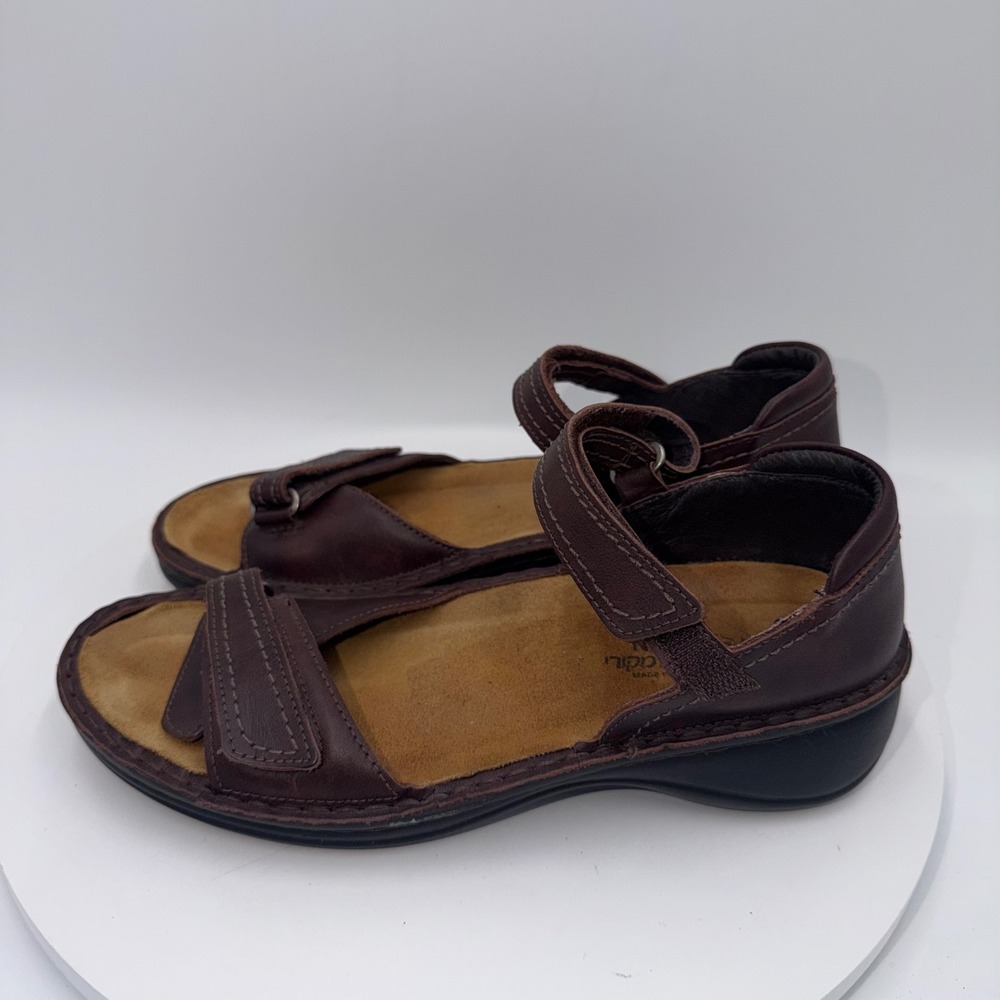 Naot Brown Leather Adjustable Strap Comfort Sandals Women 39 L8 Made in Israel